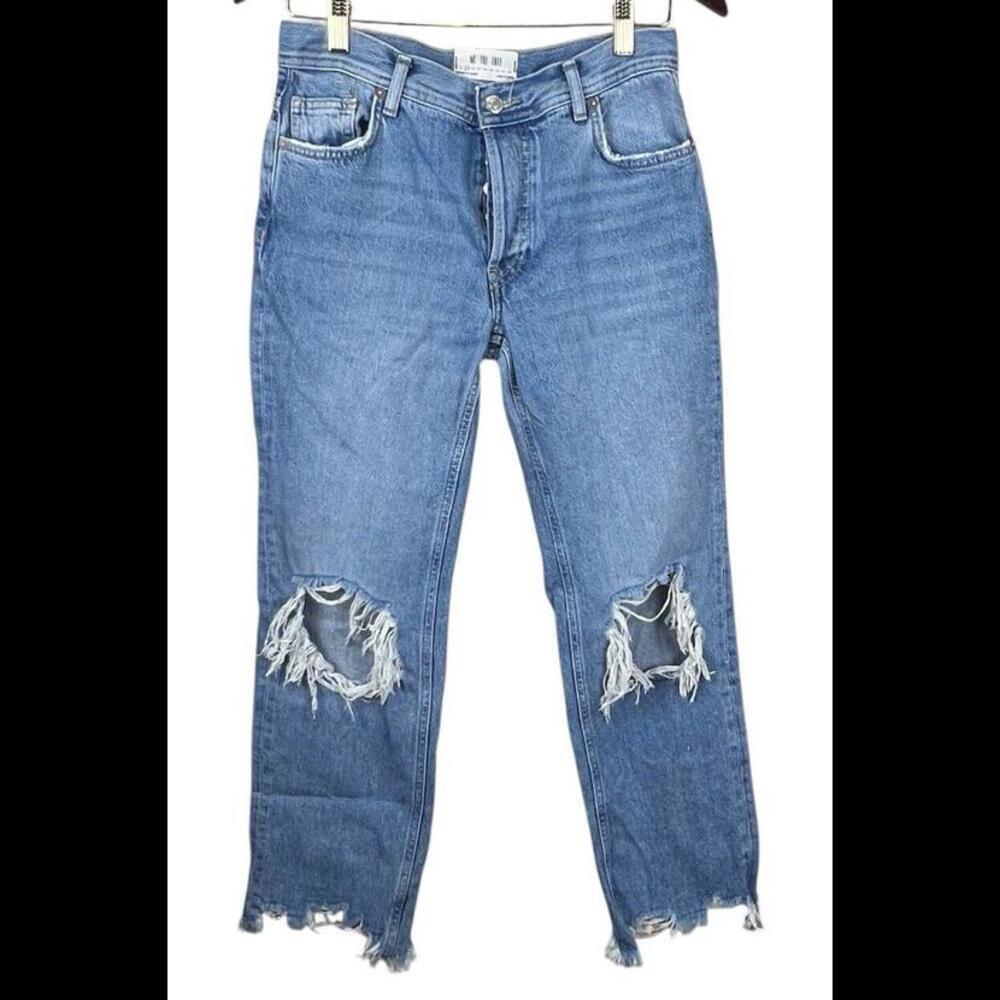 We The Free‎ Womens Jeans Blue Distressed Mid Rise Button Fly Size 25 Cotton